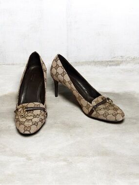 Vintage Gucci monogram GG canvas horsebit mule pumps size 7.5B